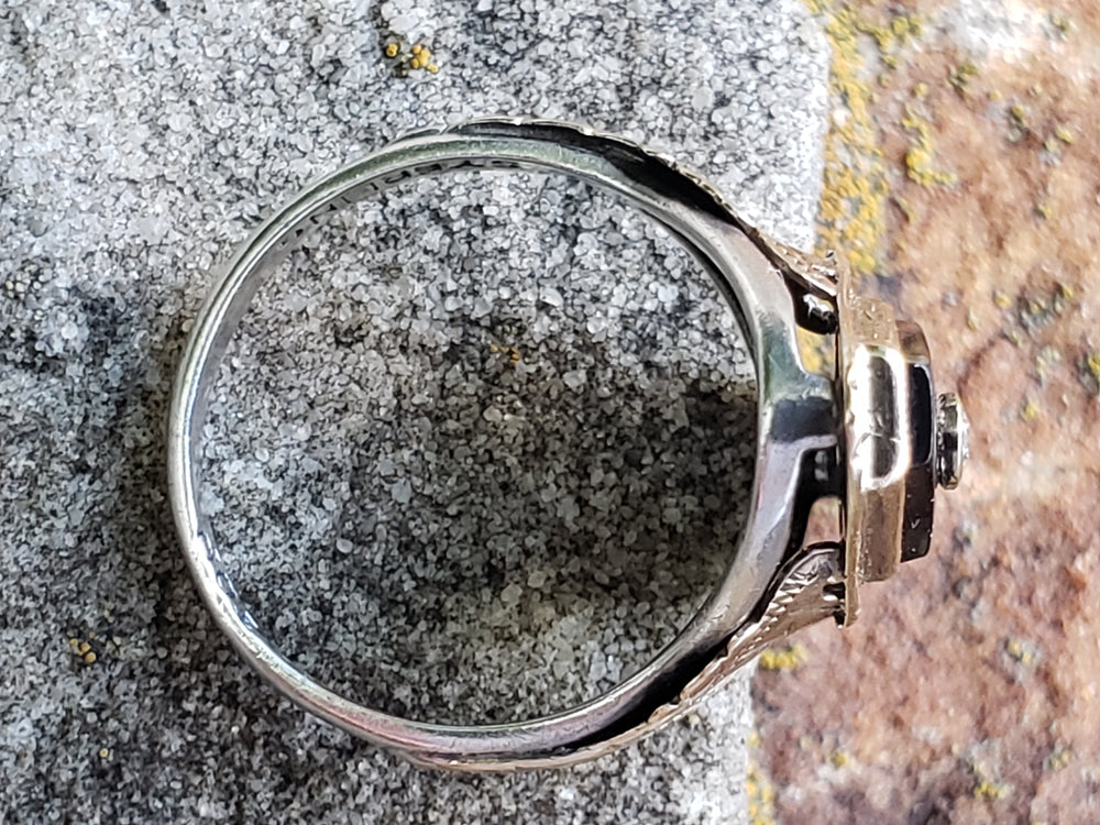 Onyx and Diamond Ring / Onyx Pinky Ring / Antique Onyx Ring / Art Deco Ring