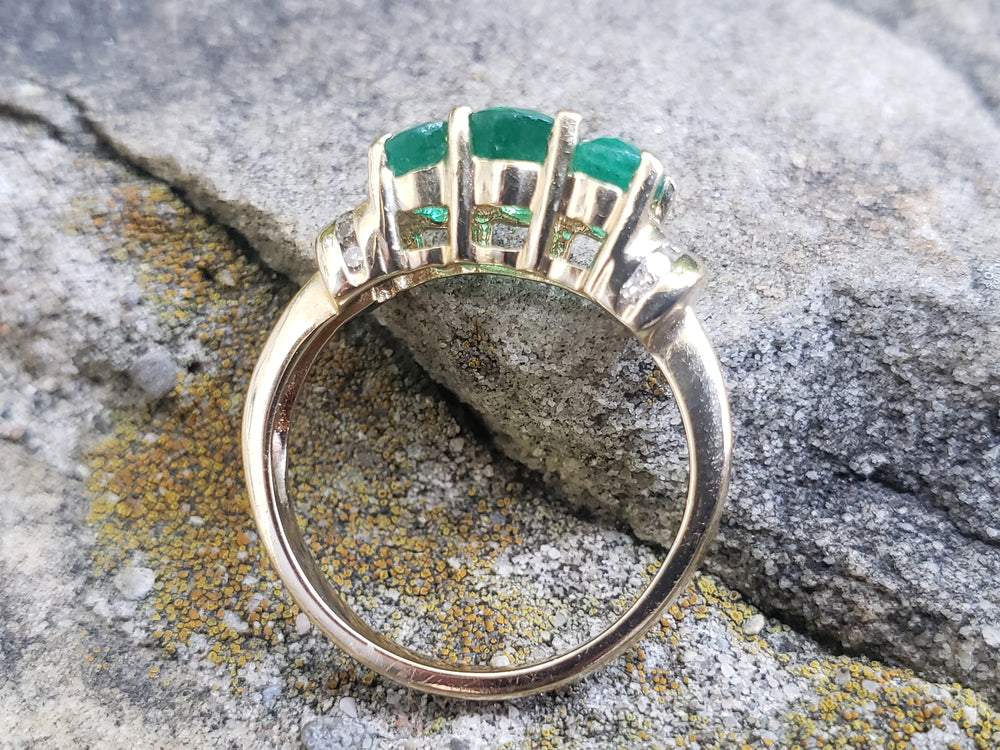 Past Present and Future Emerald Ring / May Birthstone / Emerald and Diamond Ring
