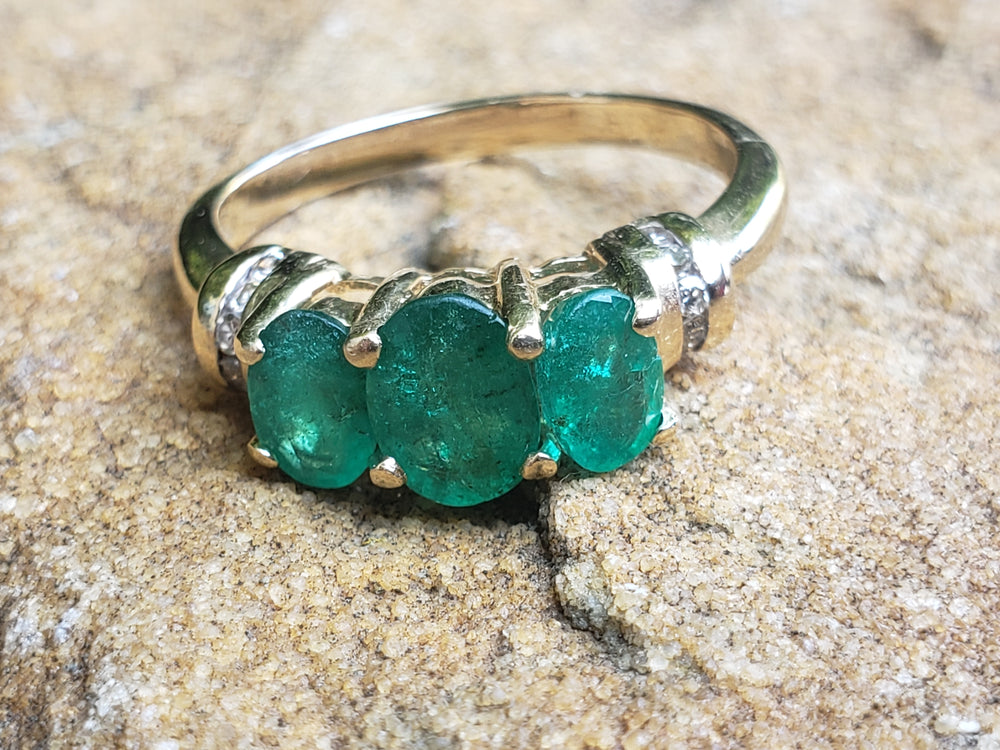 Past Present and Future Emerald Ring / May Birthstone / Emerald and Diamond Ring