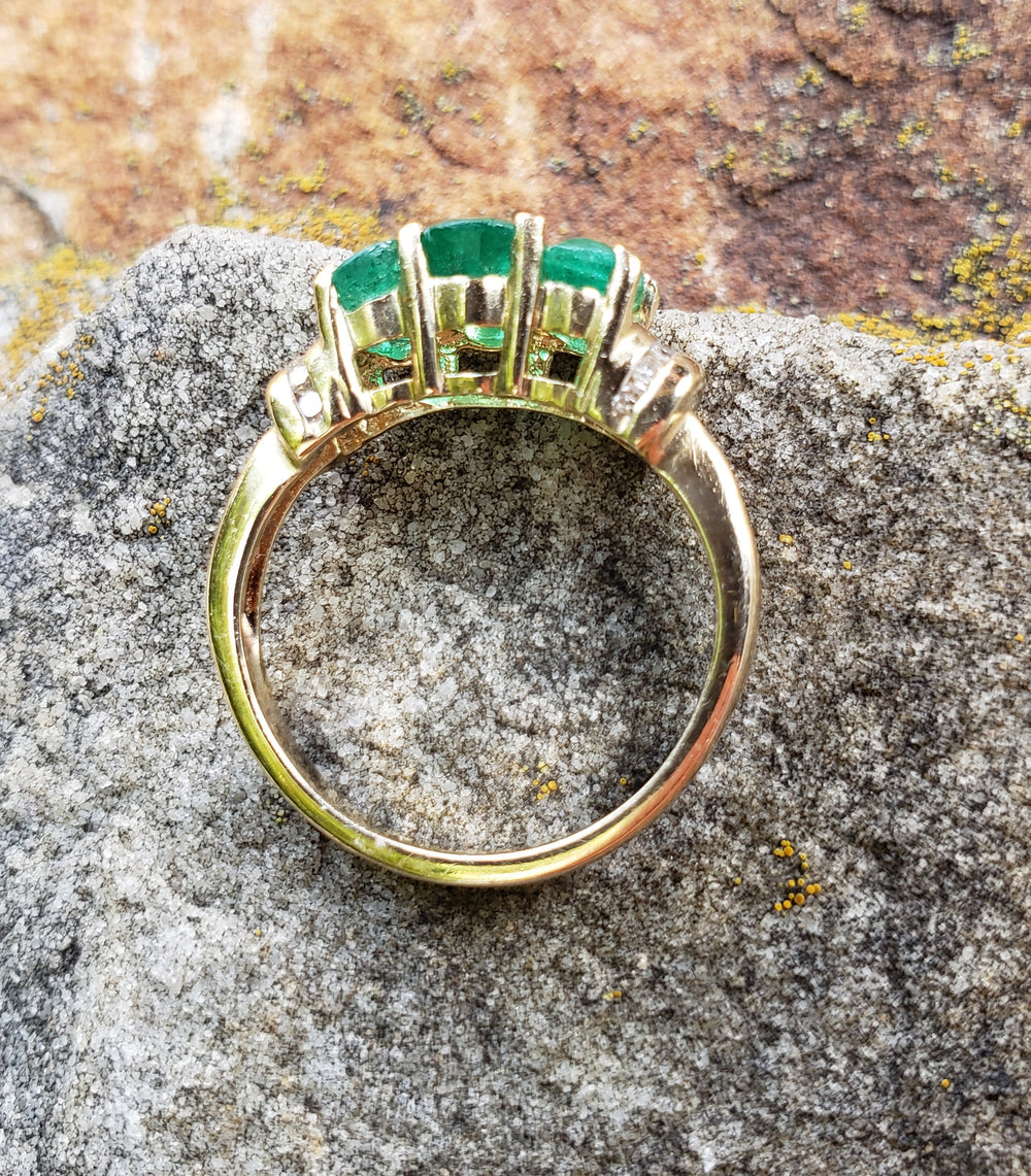 Past Present and Future Emerald Ring / May Birthstone / Emerald and Diamond Ring