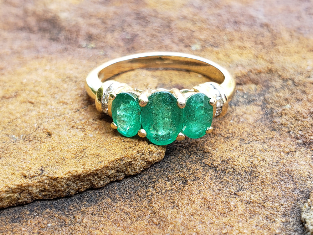 Past Present and Future Emerald Ring / May Birthstone / Emerald and Diamond Ring
