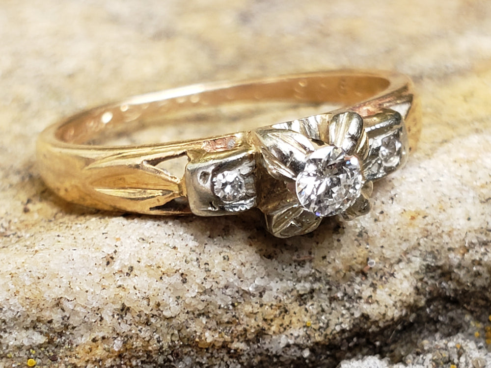 Illusion set engagement ring / Vintage 1940s Engagement Ring / Two Tone Engagement Ring