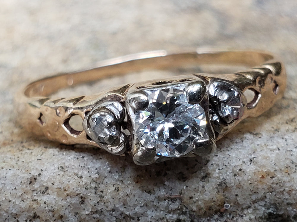 Two Tone Engagement Ring / Transitional Cut Diamond / Art Deco Engagement Ring