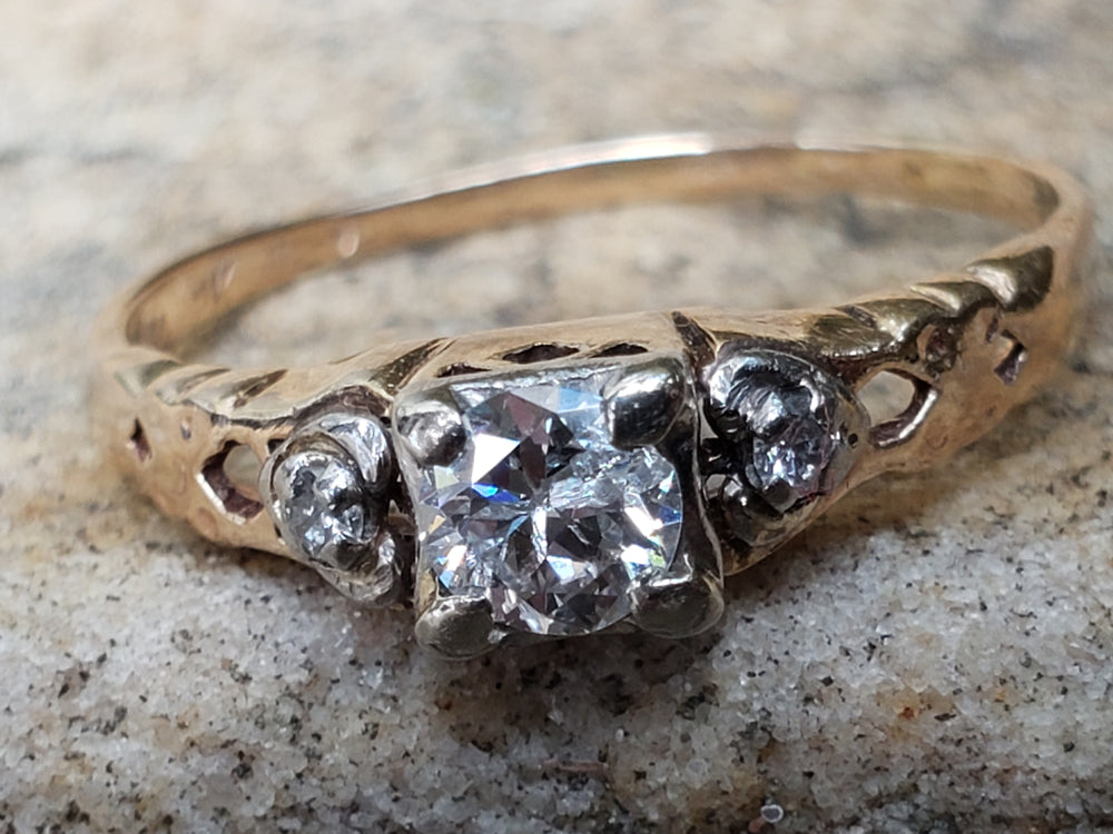 Two Tone Engagement Ring / Transitional Cut Diamond / Art Deco Engagement Ring