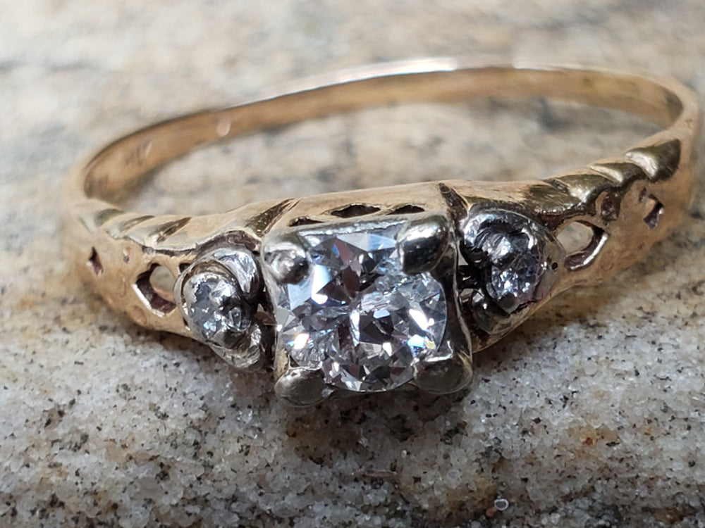 Two Tone Engagement Ring / Transitional Cut Diamond / Art Deco Engagement Ring