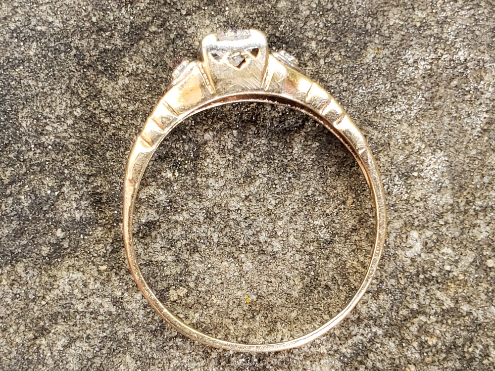 Two Tone Engagement Ring / Transitional Cut Diamond / Art Deco Engagement Ring