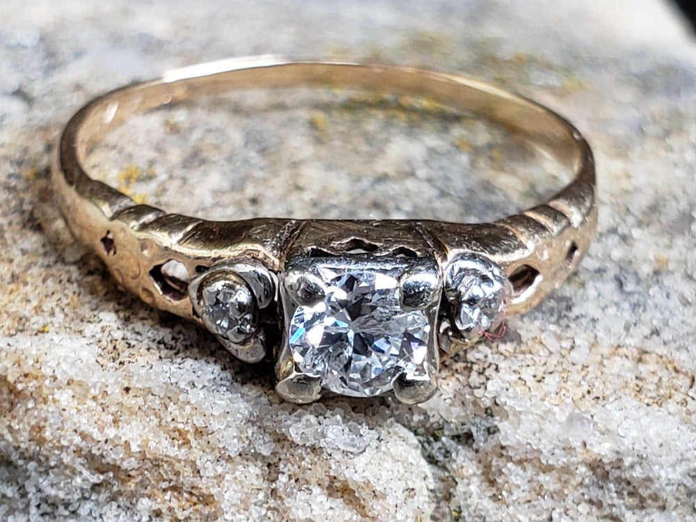 Two Tone Engagement Ring / Transitional Cut Diamond / Art Deco Engagement Ring