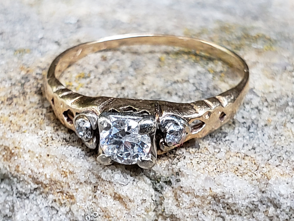 Two Tone Engagement Ring / Transitional Cut Diamond / Art Deco Engagement Ring