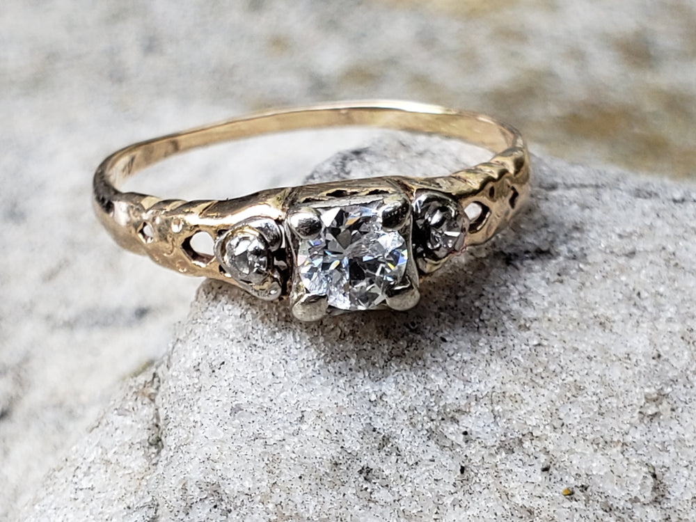 Two Tone Engagement Ring / Transitional Cut Diamond / Art Deco Engagement Ring