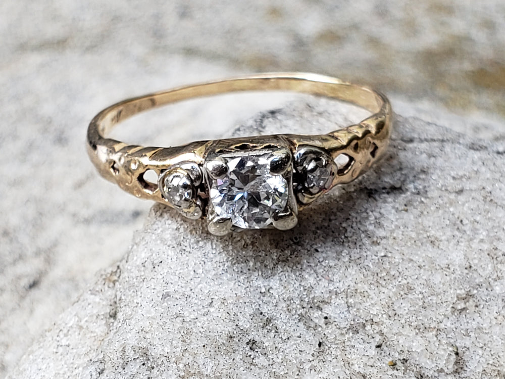 Two Tone Engagement Ring / Transitional Cut Diamond / Art Deco Engagement Ring