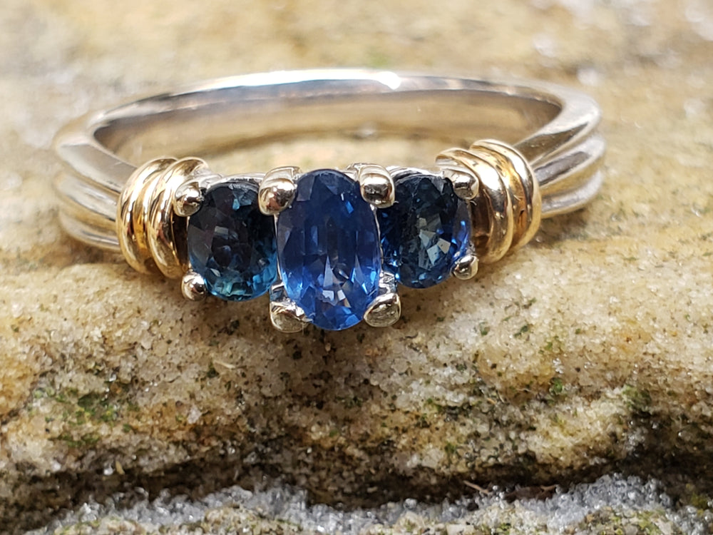 Sapphire Three Stone Ring / Past Present and Future Ring / Appraised Jewelry / September Birthstone