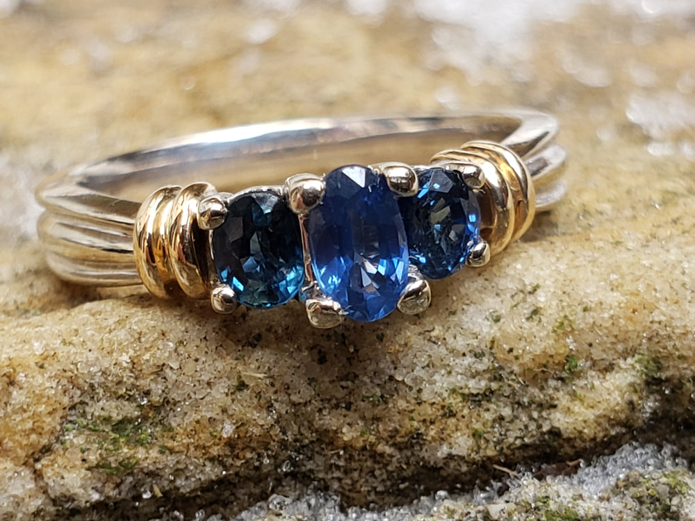 Sapphire Three Stone Ring / Past Present and Future Ring / Appraised Jewelry / September Birthstone