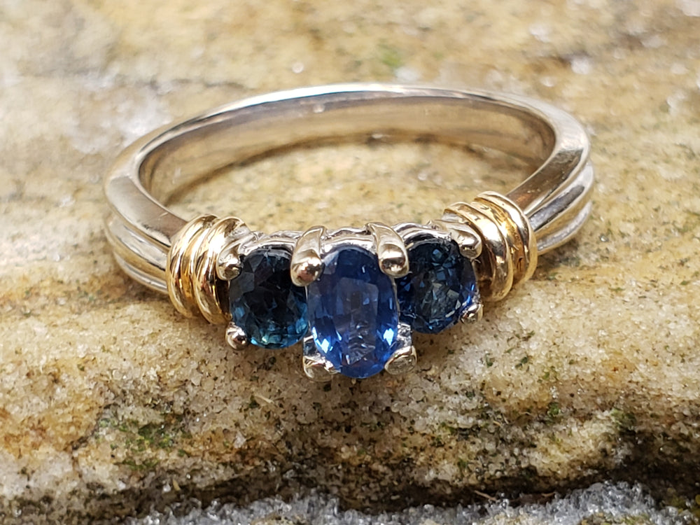 Sapphire Three Stone Ring / Past Present and Future Ring / Appraised Jewelry / September Birthstone