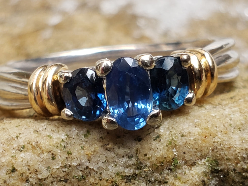 Sapphire Three Stone Ring / Past Present and Future Ring / Appraised Jewelry / September Birthstone