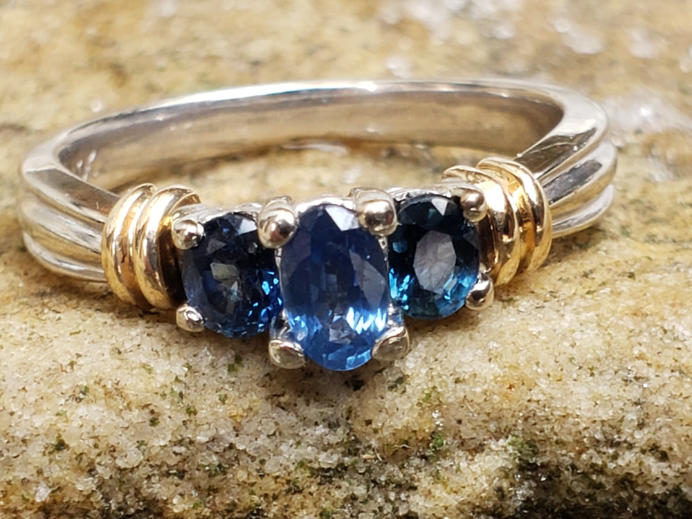 Sapphire Three Stone Ring / Past Present and Future Ring / Appraised Jewelry / September Birthstone