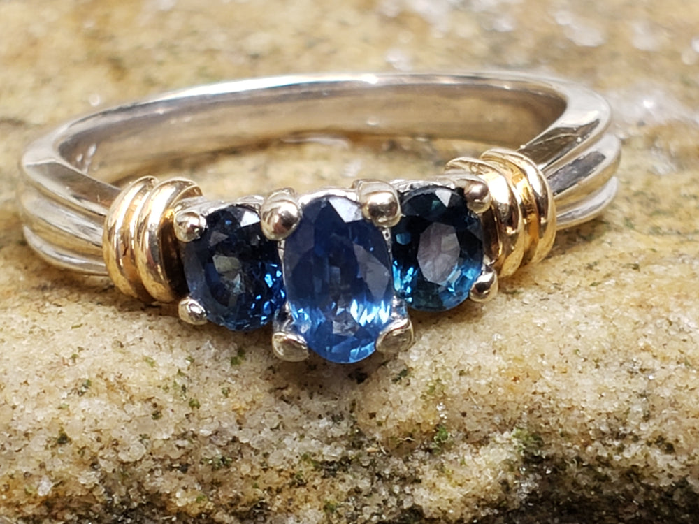 Sapphire Three Stone Ring / Past Present and Future Ring / Appraised Jewelry / September Birthstone
