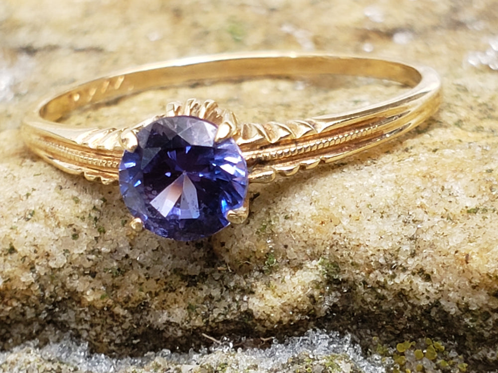 Art Deco Ring / Synthetic Spinel Birthstone Ring / Solitaire Spinel Ring