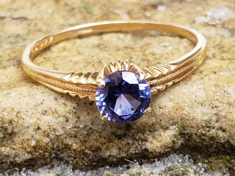 Art Deco Ring / Synthetic Spinel Birthstone Ring / Solitaire Spinel Ring