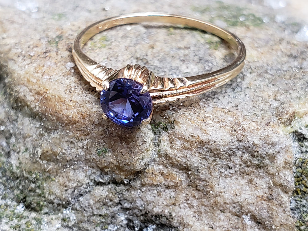 Art Deco Ring / Synthetic Spinel Birthstone Ring / Solitaire Spinel Ring