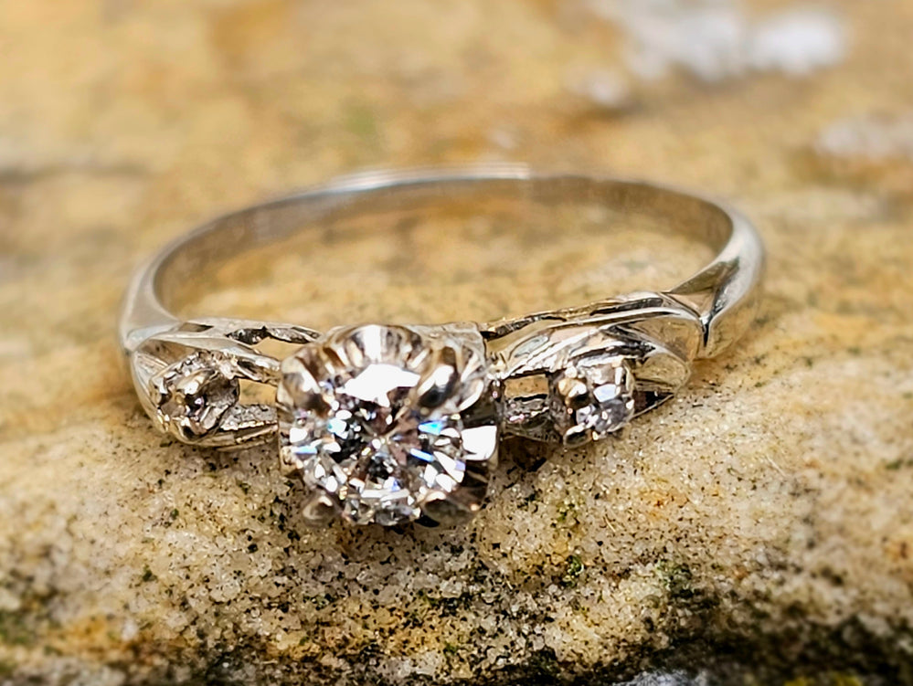 Vintage Engagement Ring / Past Present Future Engagement / Mid Century Engagement Ring