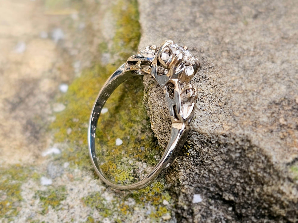 Vintage Engagement Ring / Past Present Future Engagement / Mid Century Engagement Ring