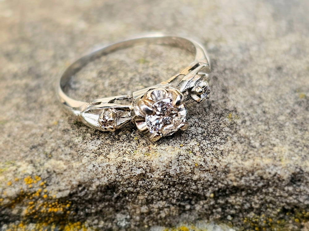 Vintage Engagement Ring / Past Present Future Engagement / Mid Century Engagement Ring