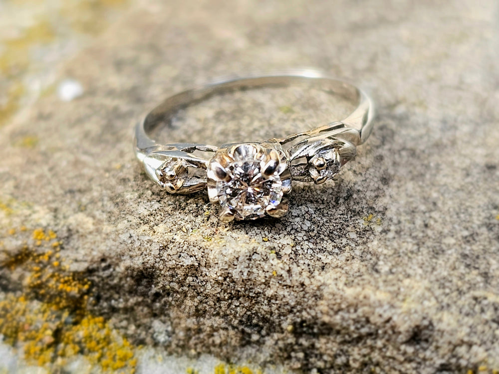 Vintage Engagement Ring / Past Present Future Engagement / Mid Century Engagement Ring