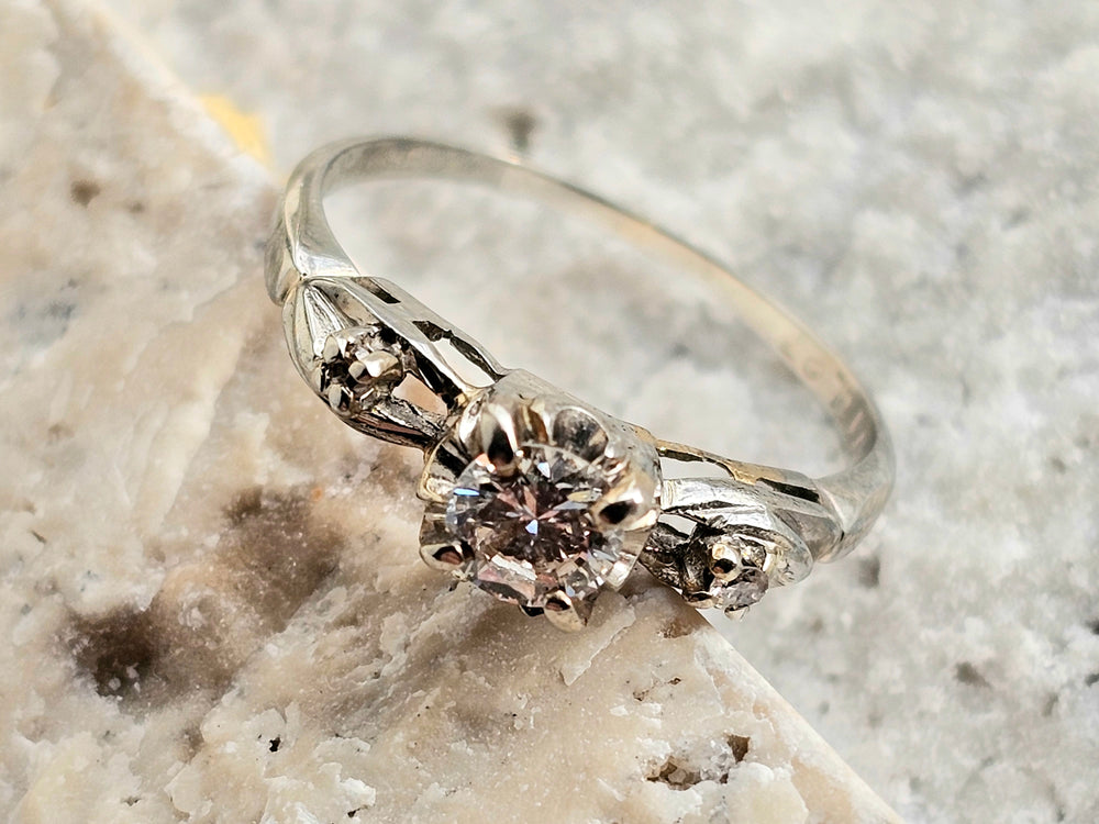 Vintage Engagement Ring / Past Present Future Engagement / Mid Century Engagement Ring