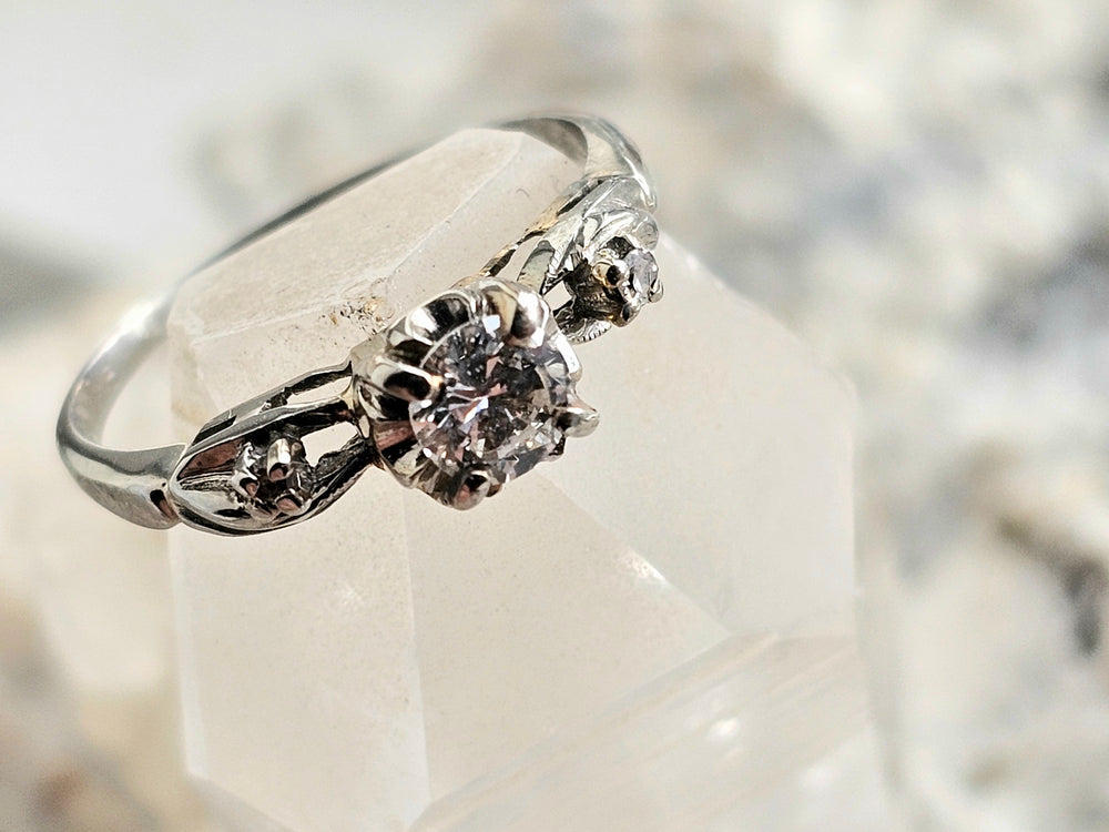 Vintage Engagement Ring / Past Present Future Engagement / Mid Century Engagement Ring