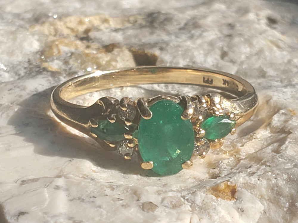 Diamond and Garnet and Glass Doublet Ring / Simulated Emerald