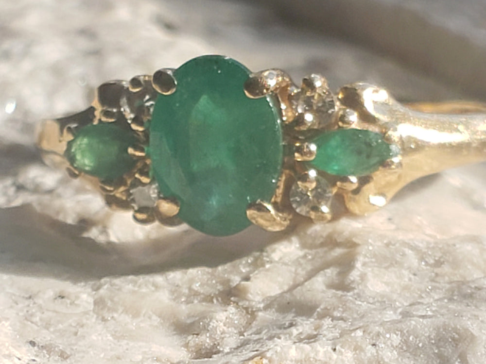 Diamond and Garnet and Glass Doublet Ring / Simulated Emerald