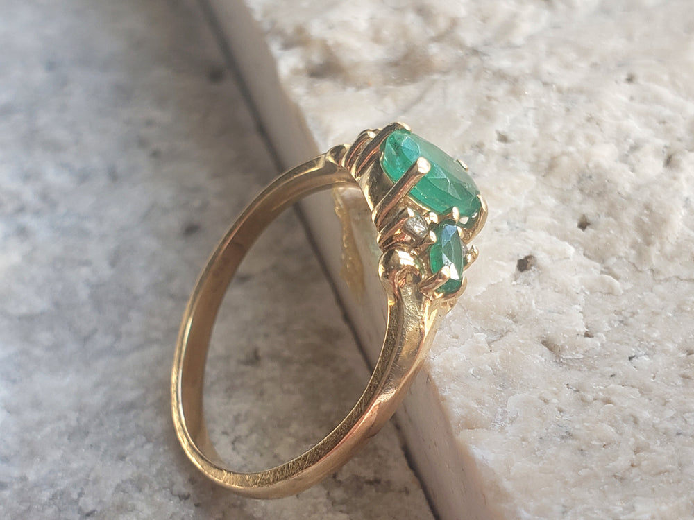 Diamond and Garnet and Glass Doublet Ring / Simulated Emerald