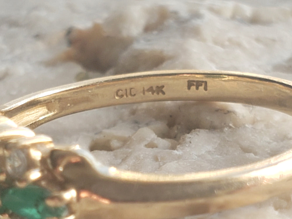 Diamond and Garnet and Glass Doublet Ring / Simulated Emerald