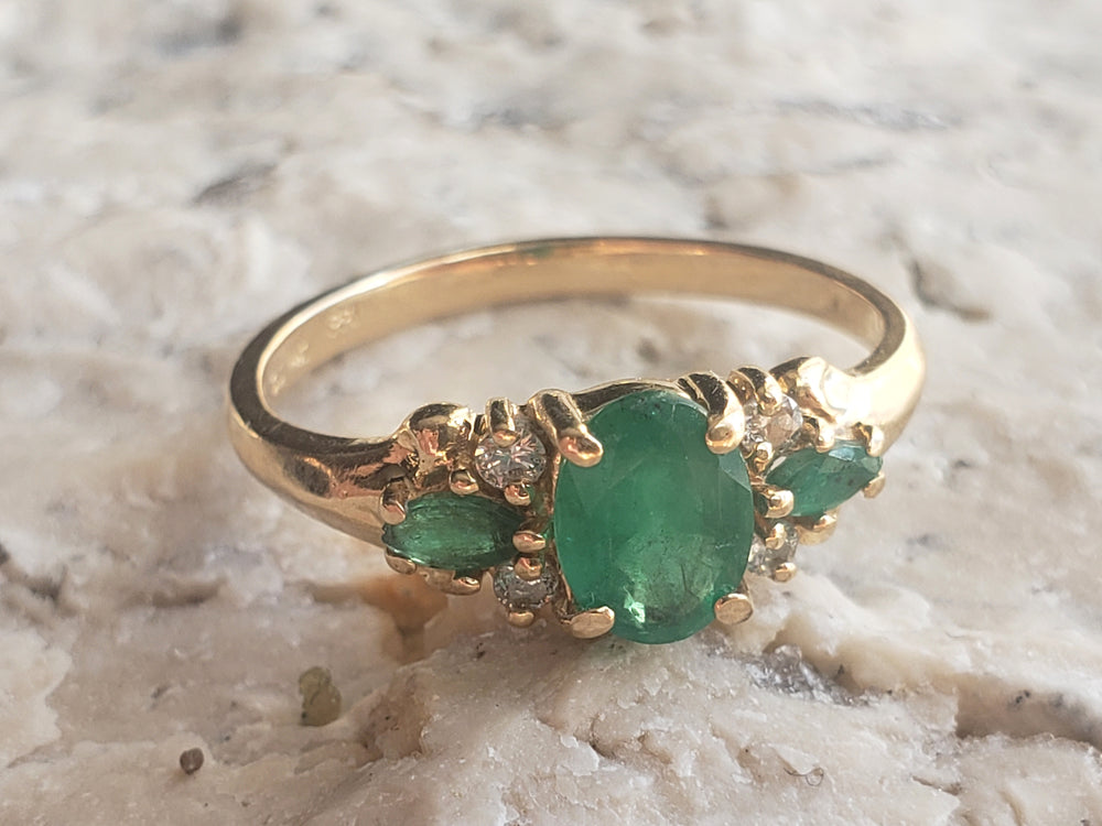 Diamond and Garnet and Glass Doublet Ring / Simulated Emerald