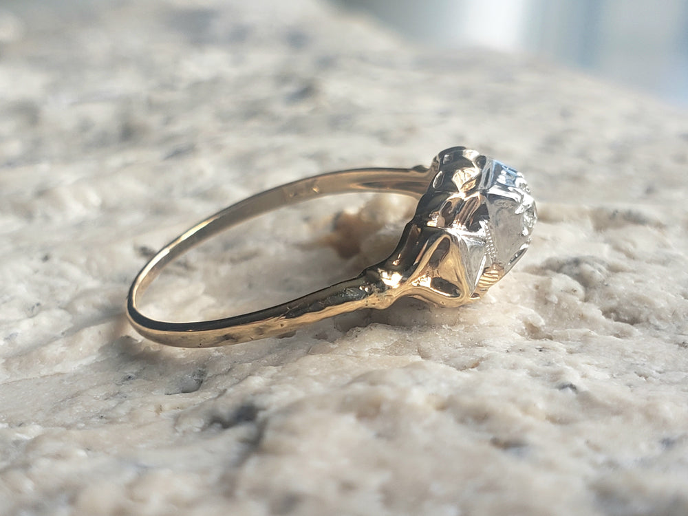 Vintage Diamond Engagement Ring / Illusion Set Diamond Ring / Two-Tone Gold Ring