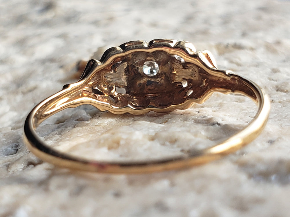Vintage Diamond Engagement Ring / Illusion Set Diamond Ring / Two-Tone Gold Ring