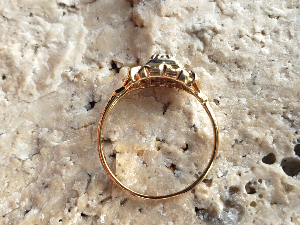 Vintage Diamond Engagement Ring / Illusion Set Diamond Ring / Two-Tone Gold Ring