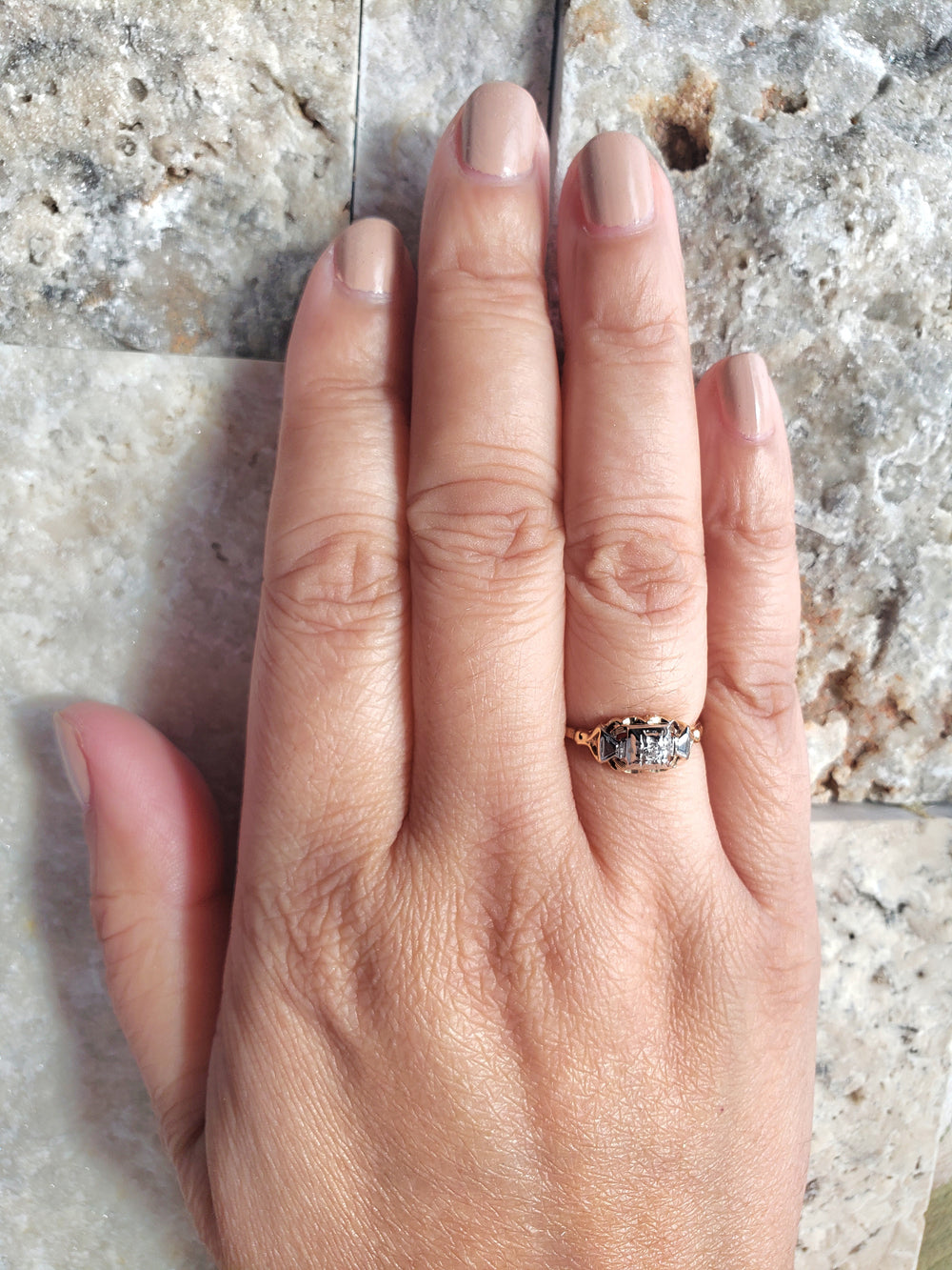 Vintage Diamond Engagement Ring / Illusion Set Diamond Ring / Two-Tone Gold Ring