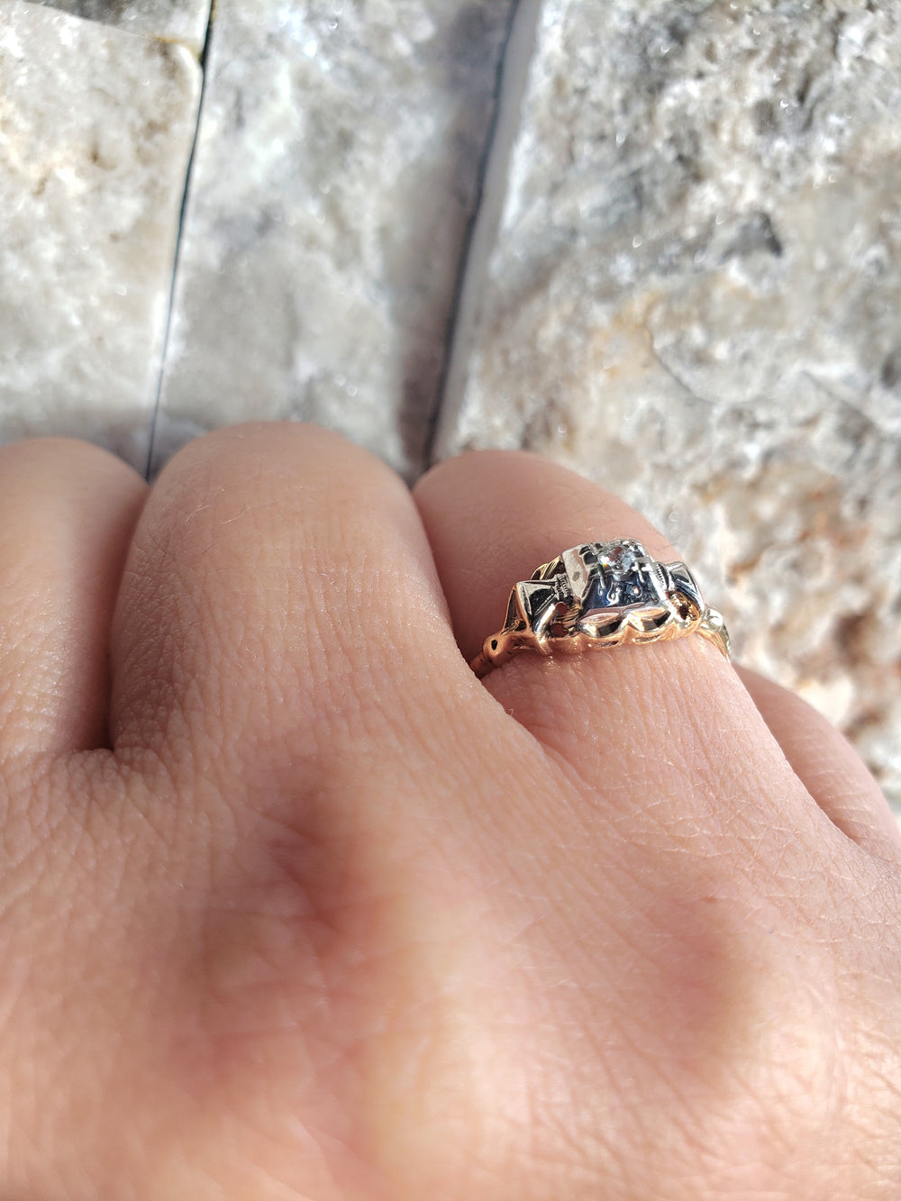 Vintage Diamond Engagement Ring / Illusion Set Diamond Ring / Two-Tone Gold Ring