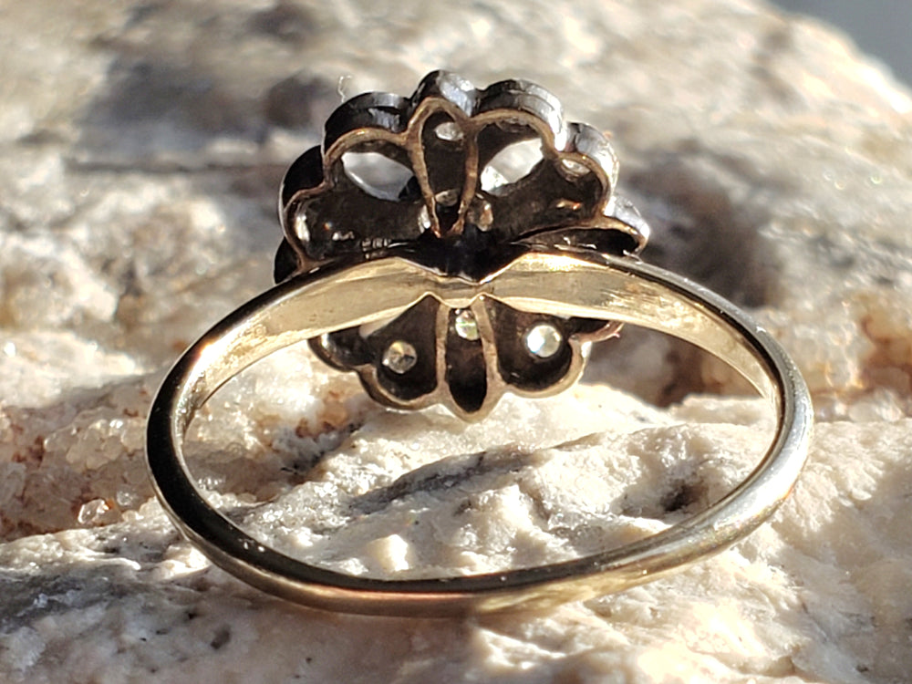 Edwardian Diamond Flower Ring / Antique Diamond Cluster Ring