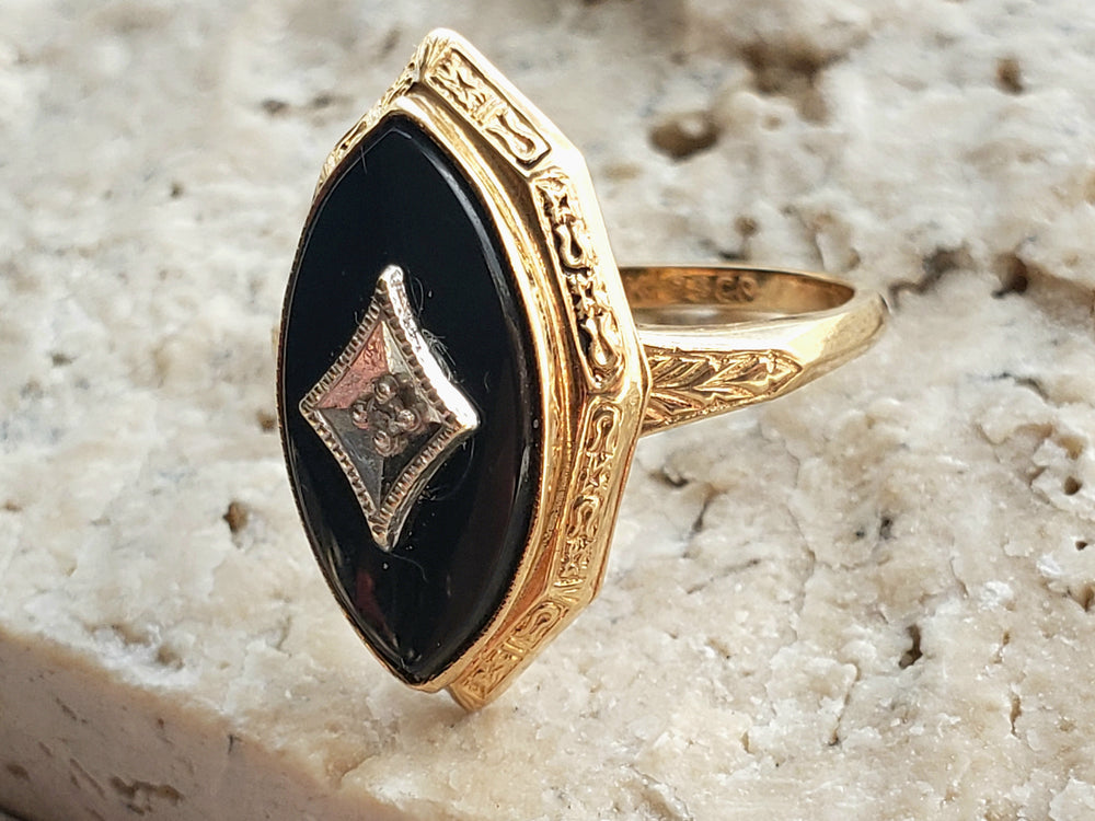Onyx and Diamond Ring / Onyx Pinky Ring