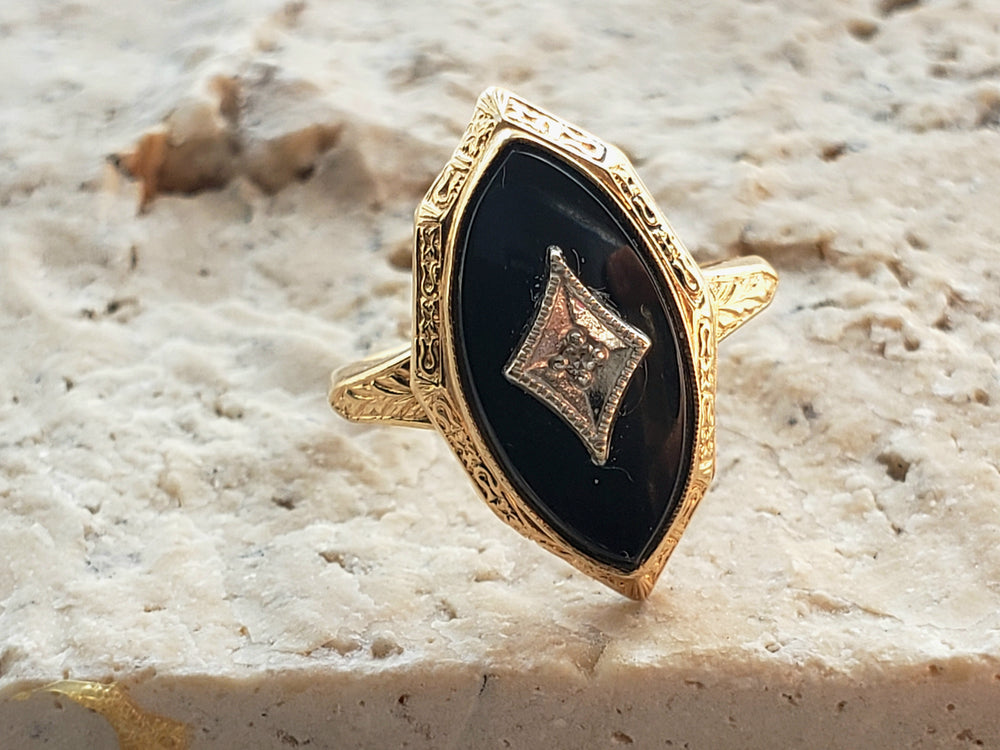 Onyx and Diamond Ring / Onyx Pinky Ring