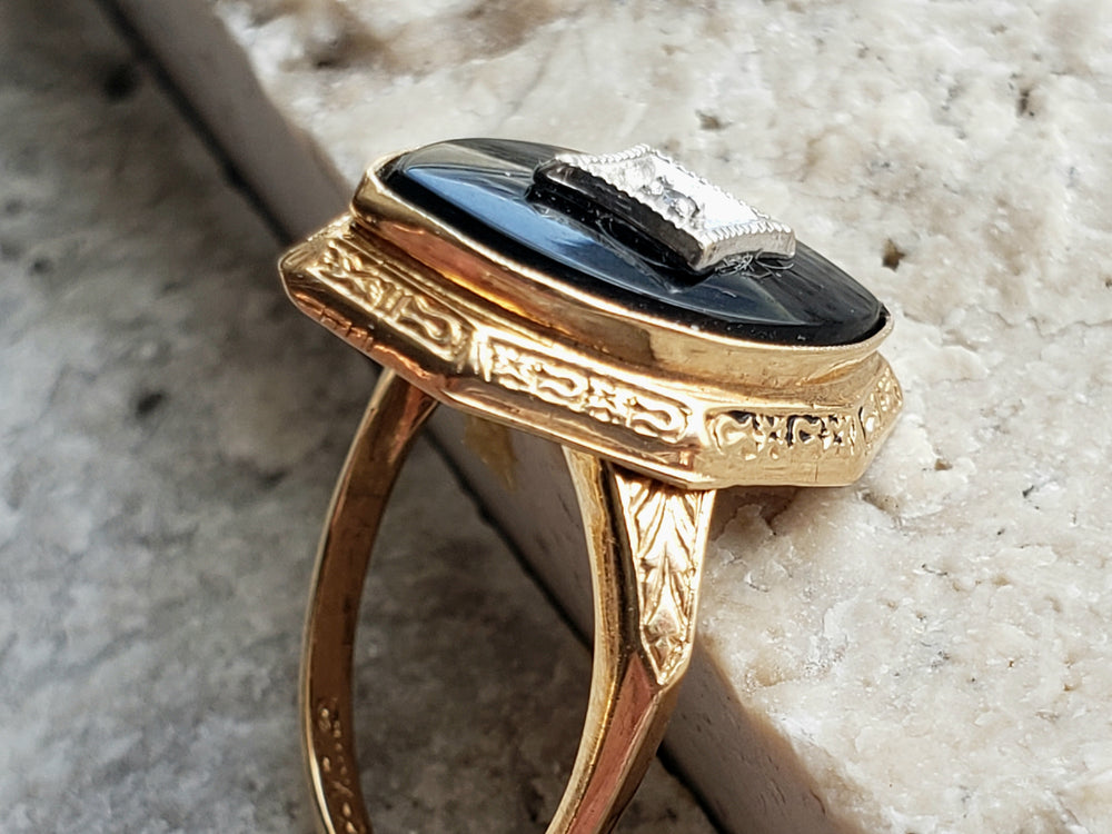 Onyx and Diamond Ring / Onyx Pinky Ring