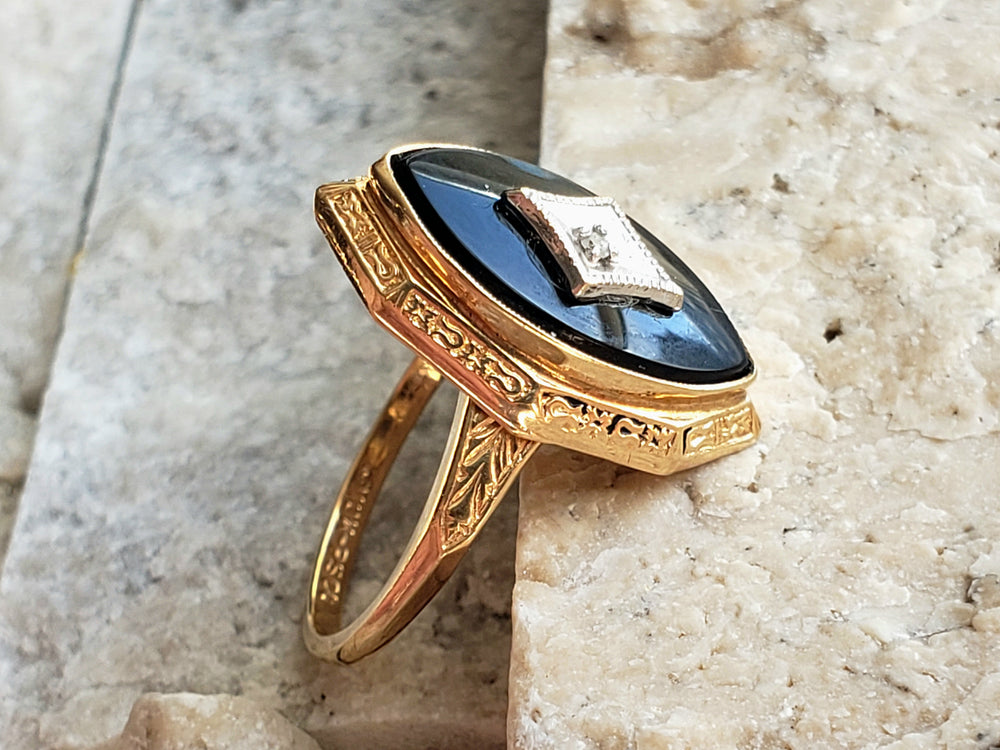 Onyx and Diamond Ring / Onyx Pinky Ring