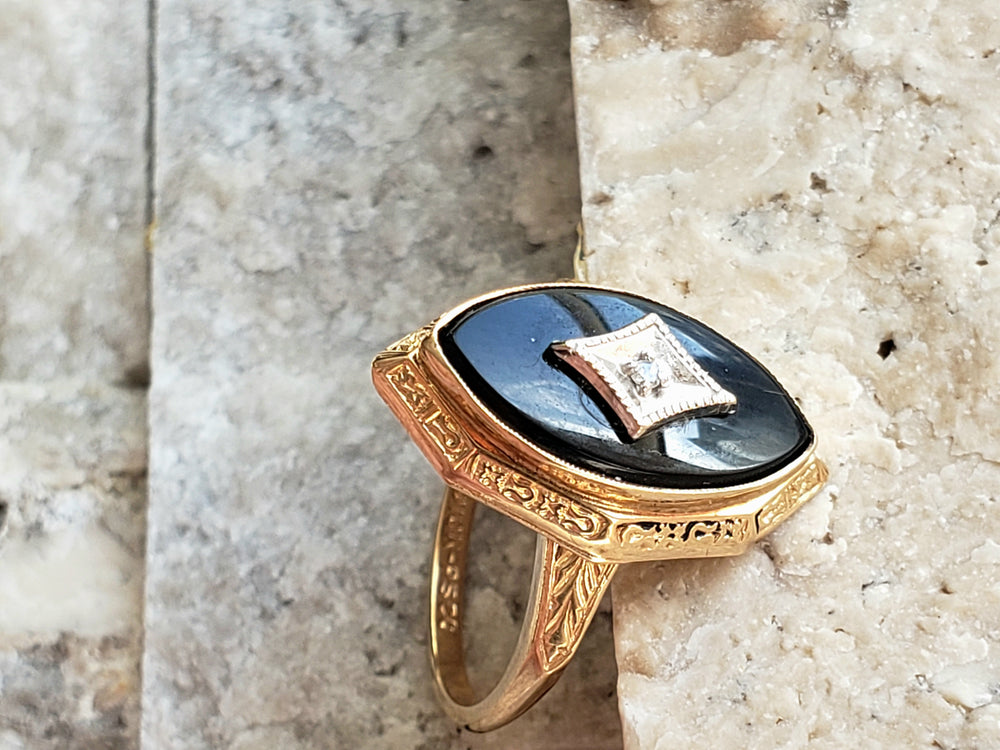 Onyx and Diamond Ring / Onyx Pinky Ring