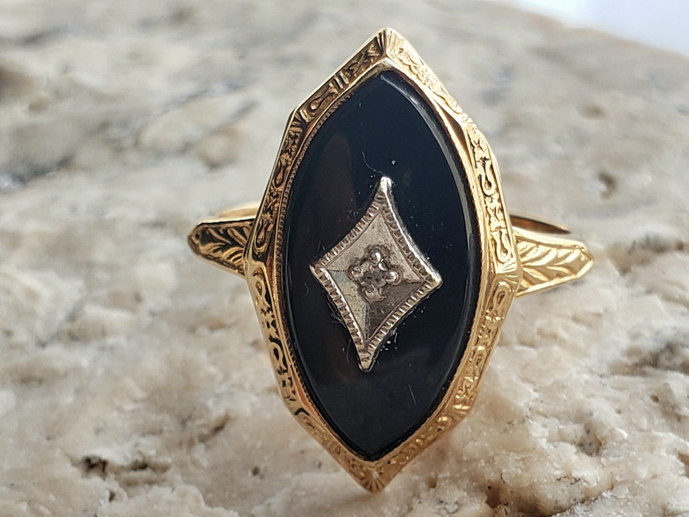Onyx and Diamond Ring / Onyx Pinky Ring