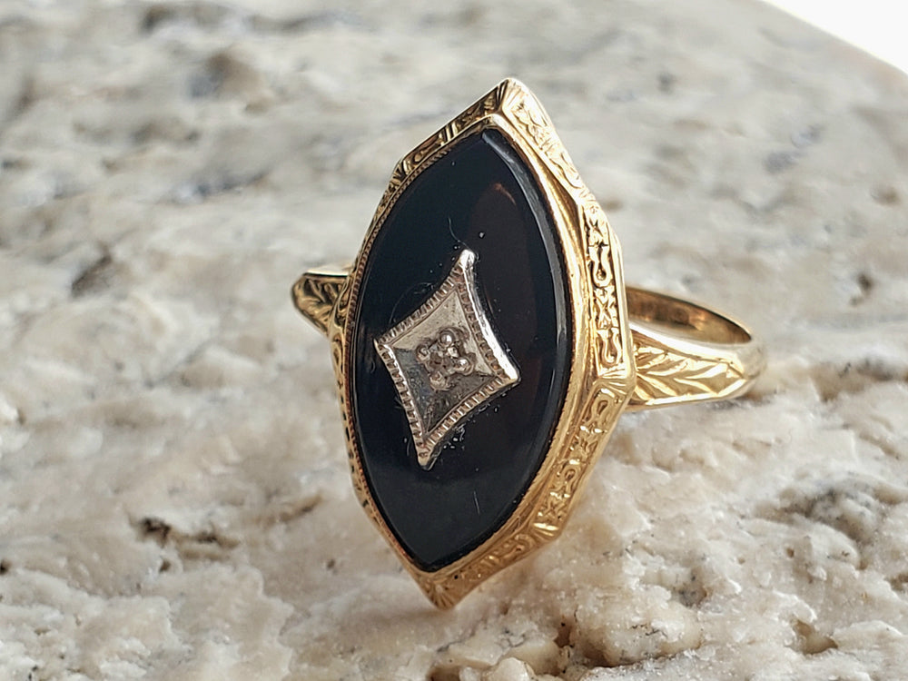 Onyx and Diamond Ring / Onyx Pinky Ring