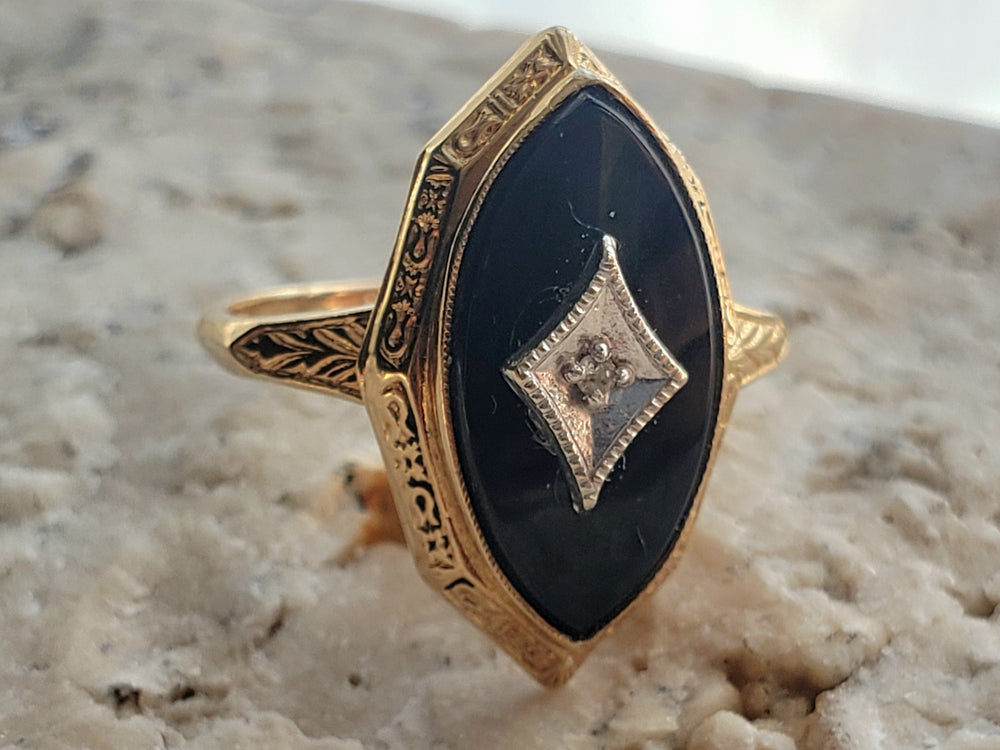 Onyx and Diamond Ring / Onyx Pinky Ring