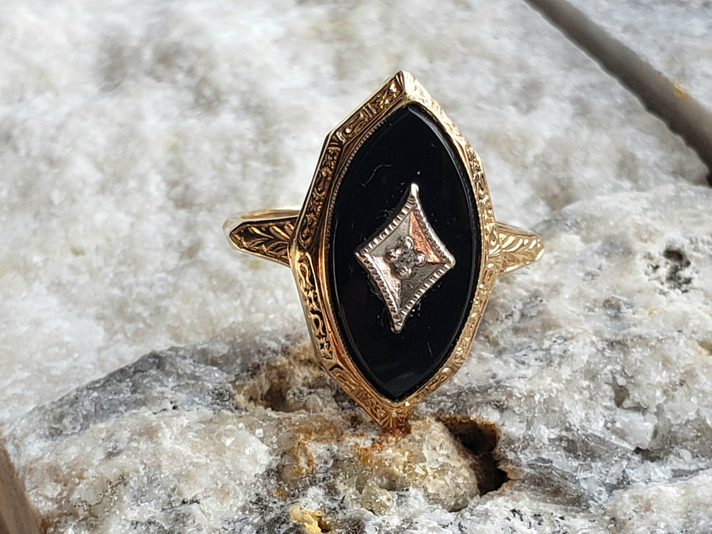 Onyx and Diamond Ring / Onyx Pinky Ring