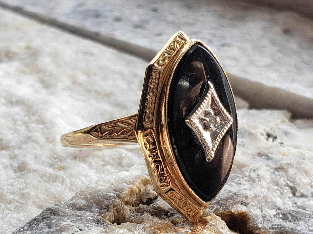 Onyx and Diamond Ring / Onyx Pinky Ring